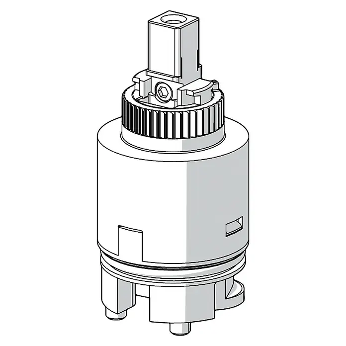 Hansa Kartusche Eco - Durchmesser Kartusche: 35 mm - Abbildung einer Keramikkartusche für Wasserhähne, ein wesentliches Bauteil für die Mischung von kaltem und warmem Wasser, dargestellt im Detail.