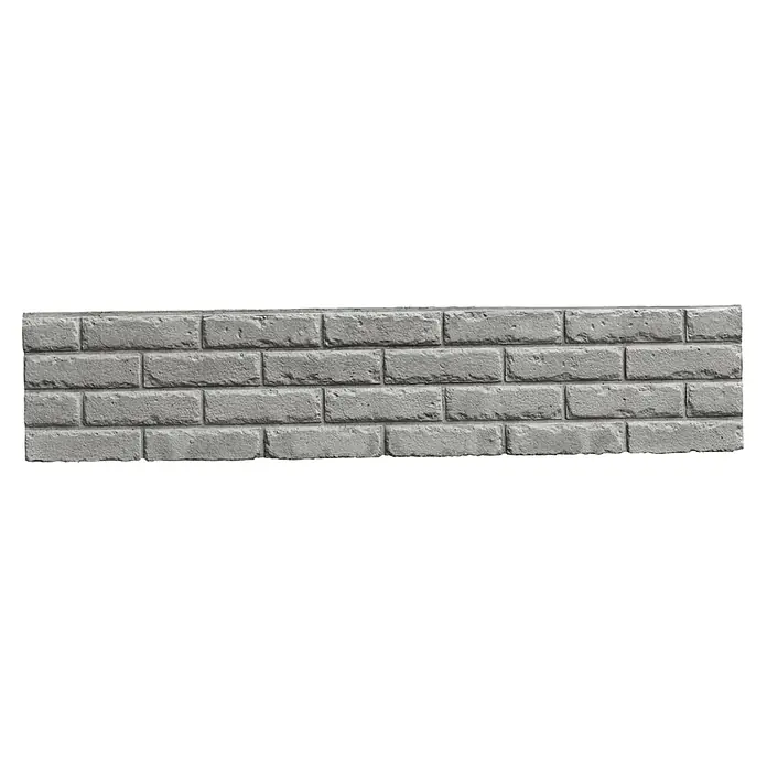 Beckers Betonzaun Zaunelement Mediterran Klassik-Stein - 144 x 30 cm, Beton, Betongrau - Graue Ziegelmauer. Die Textur der Ziegelsteine verleiht dem Bild einen robusten und natürlichen Charakter und eignet sich perfekt als Hintergrund.