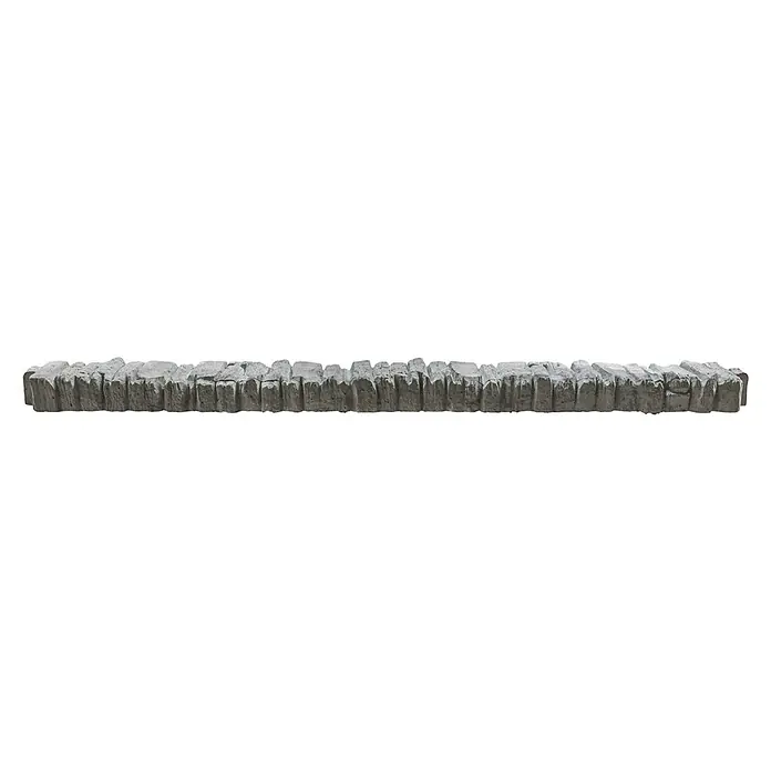 Beckers Betonzaun Zaunabschlussleiste Mediterran Nostalgie - L x B x H: 144 x 6 x 10 cm - Eine lange, graue Steinmauer mit rauen Kanten und unebener Oberfläche, ideal als rustikale Garteneinfassung.