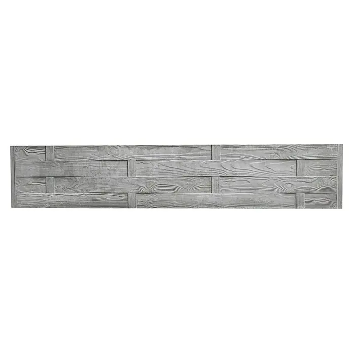 Beckers Betonzaun Zaunelement Standard Flecht Motiv - 200 x 38,5 cm, Beton, Betongrau - Ein graues Betonzaunelement mit einem realistischen Holzmaserungsmuster, das ein rustikales und natürliches Aussehen verleiht.
