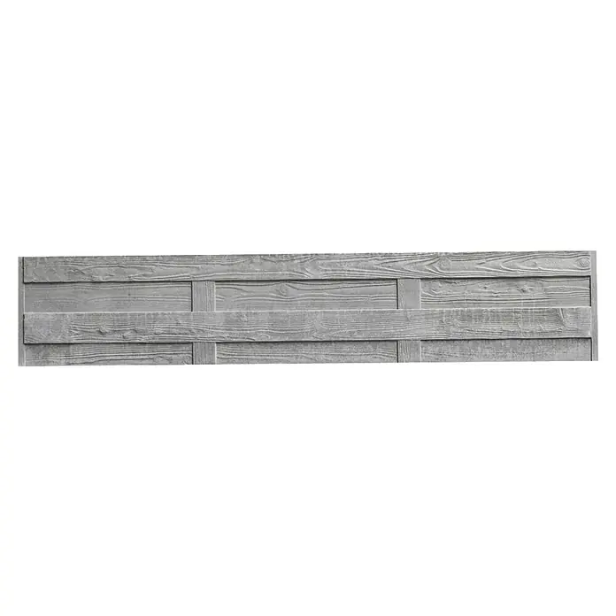 Beckers Betonzaun Zaunelement Standard Elegant Motiv - 200 x 38,5 cm, Beton, Betongrau - Detailansicht einer horizontalen Holzstruktur mit Maserung und Textur, ideal für Hintergründe und Design.