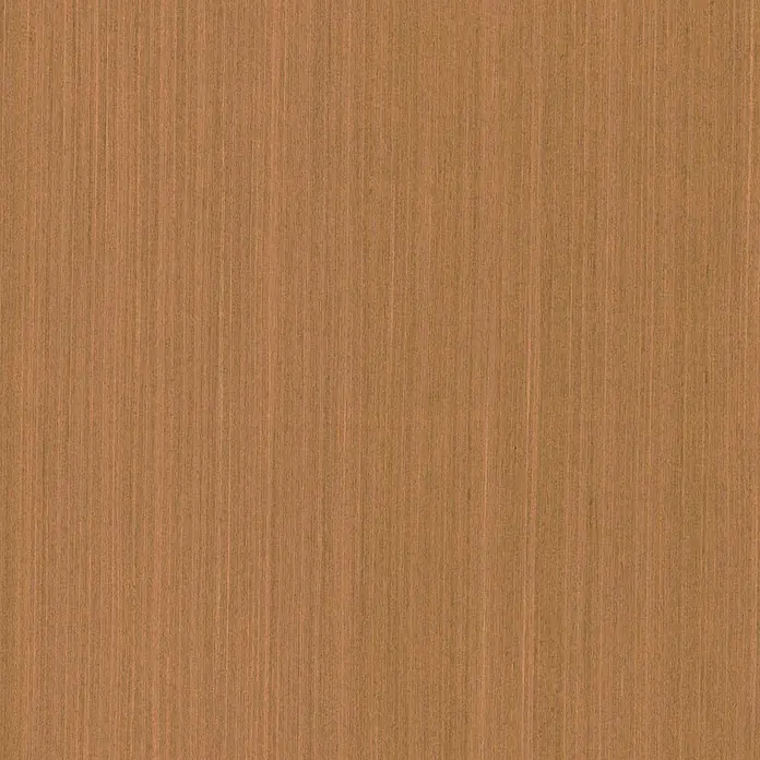 Akustikpaneel - Eiche Medium, L x B x S: 1.195 x 572,5 x 19 mm, 1 Stk. - Nahaufnahme von gebürstetem Kupfer, das die Textur und die linearen Maserungen des Metalls hervorhebt. Ideal als Hintergrund oder für Designprojekte.