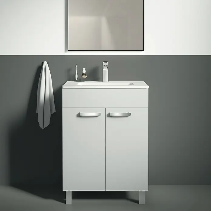 Ideal Standard Eurovit Badmöbel-Set - Gesamtbreite Badmöbel: 61 cm, Weiß, Glänzend - Das moderne Badezimmerwaschbecken mit Unterschrank in Grau und Weiß bietet stilvollen Stauraum und eine elegante Optik.
