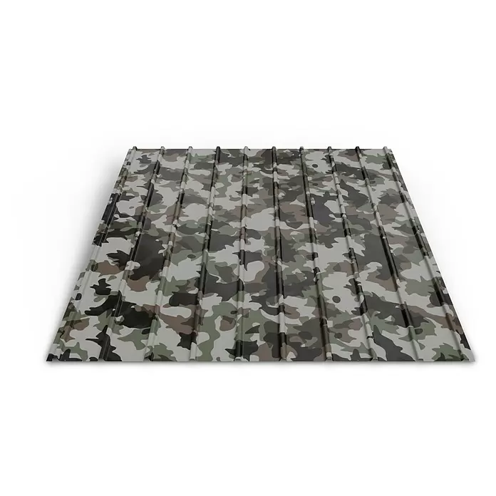 Metdach Dachblech Schwallblech - 350 cm x 90,6 cm x 0,4 mm, Camouflage - Wellblechdachplatte mit Tarnmuster.