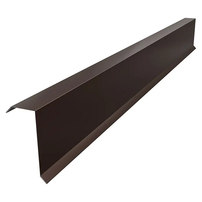 Metdach Kantenwinkel H12 - Schoko-Braun, Länge: 200 cm, Stahl - Nahaufnahme eines braunen Metallprofils, das als Dachrandabschluss oder Blende dienen kann. Es zeichnet sich durch präzise Kanten und eine glatte Oberfläche aus.