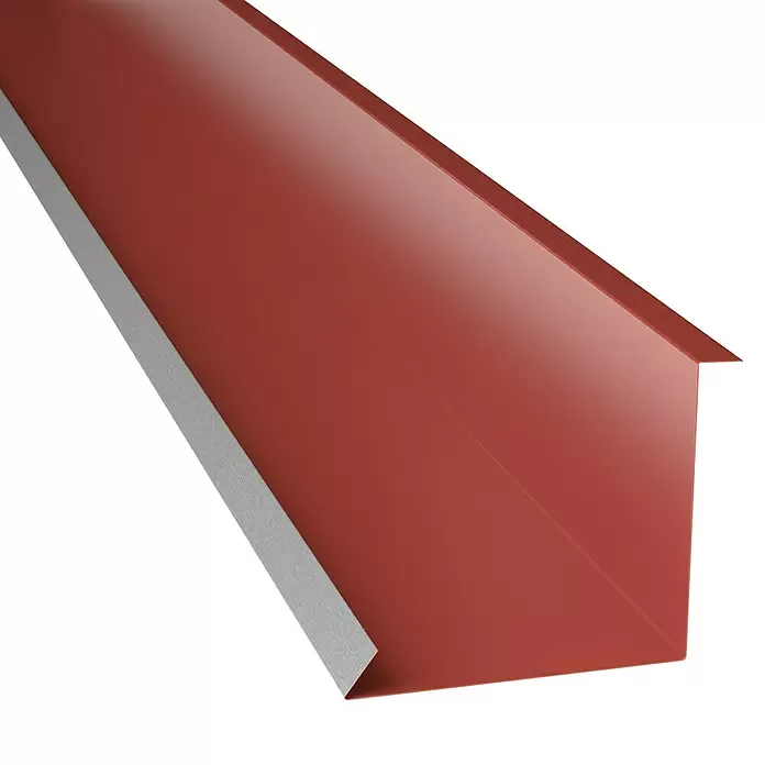Metdach Innengiebelblech - Rot, 200 x 11,5 x 10 cm, Stahl - Abgewinkeltes rotes Metall-Dachprofil mit grauer Unterseite.