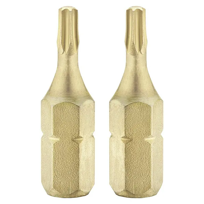 Connex Punta COXT973810 - TX 10, 25 mm - Dos puntas de destornillador Torx de color dorado, ideales para reparaciones. El conjunto garantiza un agarre seguro y un atornillado preciso.