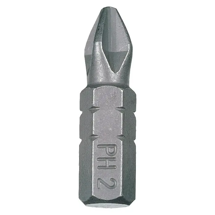 Connex Punta COXT973001 - PH 1, 25 mm - Primer plano de una punta de destornillador Phillips PH2 de color plateado.
