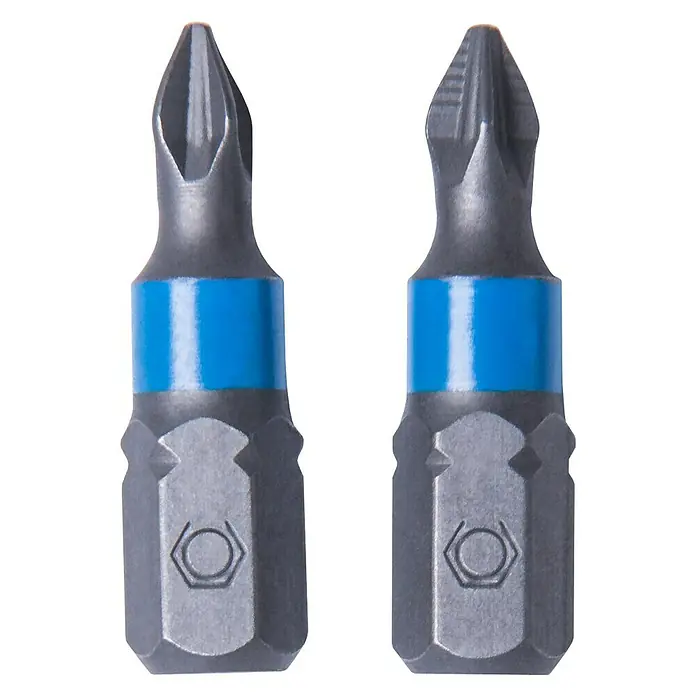 Connex Punta COXT973051 - PZ 1, 25 mm - En la imagen se muestran dos puntas de destornillador con una marca azul y base hexagonal, para uso con un destornillador.