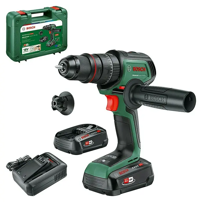 Bosch Power for All 18V Akku-Schlagbohrschrauber AdvancedImpact 18V-80 QuickSnap - 18 V, 2 Akkus, 2,5 Ah, 82 Nm - Das Bosch AdvancedImpact 18V-80 Akku-Schlagbohrschrauber-Set mit Zubehör, ideal für vielfältige Schraub- und Bohrarbeiten.
