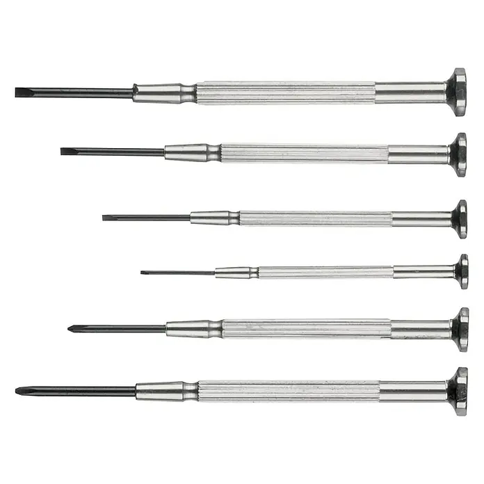 Connex Set de destornilladores de precisión COXT977005 - 6 pzs., Acero - Juego de destornilladores de precisión con seis tamaños diferentes para tareas delicadas. Ideal para relojeros, joyeros y técnicos electrónicos.