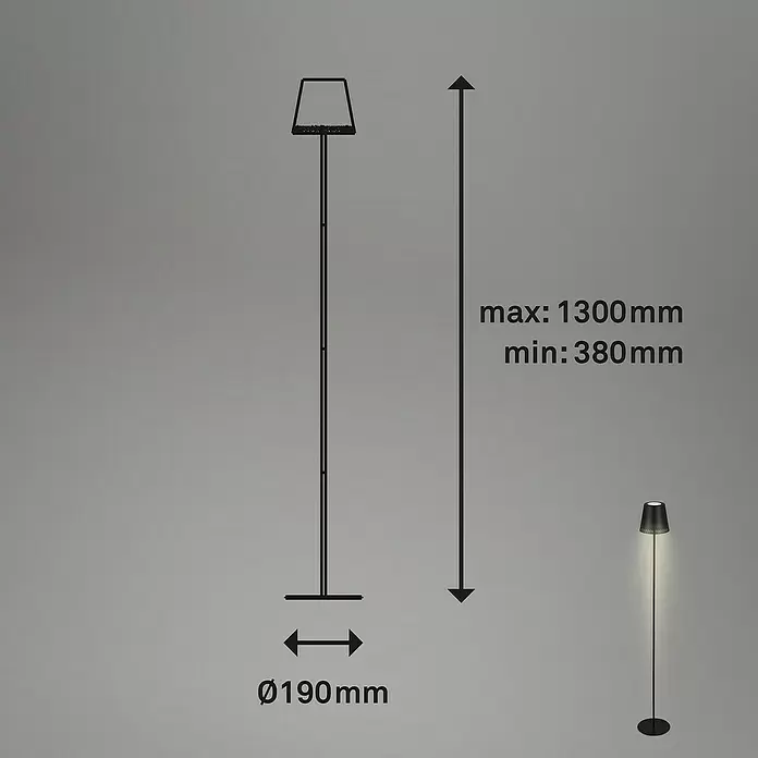 Brilo LED-Stehleuchte - 4,3 W, Höhe: 130 cm, Warmweiß - Schwarze, verstellbare Stehleuchte mit Ø190mm Sockel, Höhe 380-1300mm.