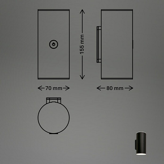 Briloner Akku-Wandleuchte Lima (15,5 x 7 x 8 cm, Schwarz, Warmweiß, 6 W, IP44) | BAUHAUS