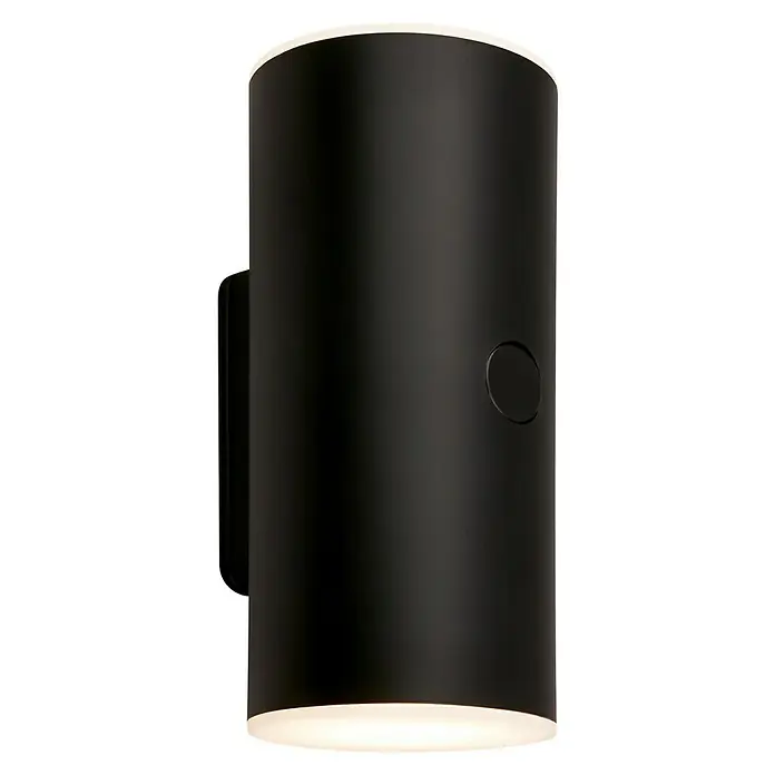 Briloner Akku-Wandleuchte Lima - 15,5 x 7 x 8 cm, Schwarz, Warmweiß, 6 W, IP44 - Schwarze zylindrische Wandleuchte mit Licht oben und unten, modernes Design für Innen- und Außenbereiche.