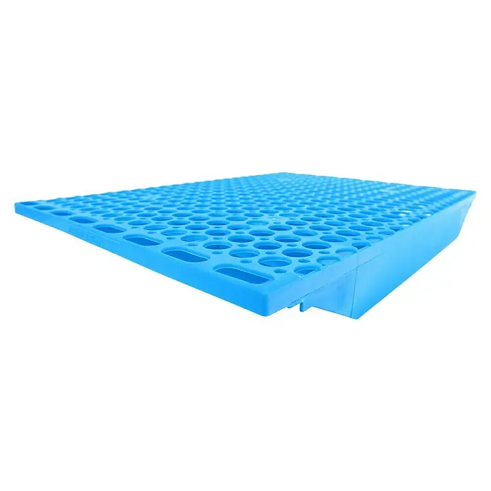 AR Shelving Metallregal Horeca - H x B x T: 180 x 110 x 50 cm, Traglast pro Boden: 175 kg, Anzahl Böden: 4 Stk., Stecken, Silber/Blau - Blaue Kunststoff-Abtropfschale mit perforierter Oberfläche, ideal für den Einsatz in Laboren oder Werkstätten zur sicheren Aufnahme von Flüssigkeiten.