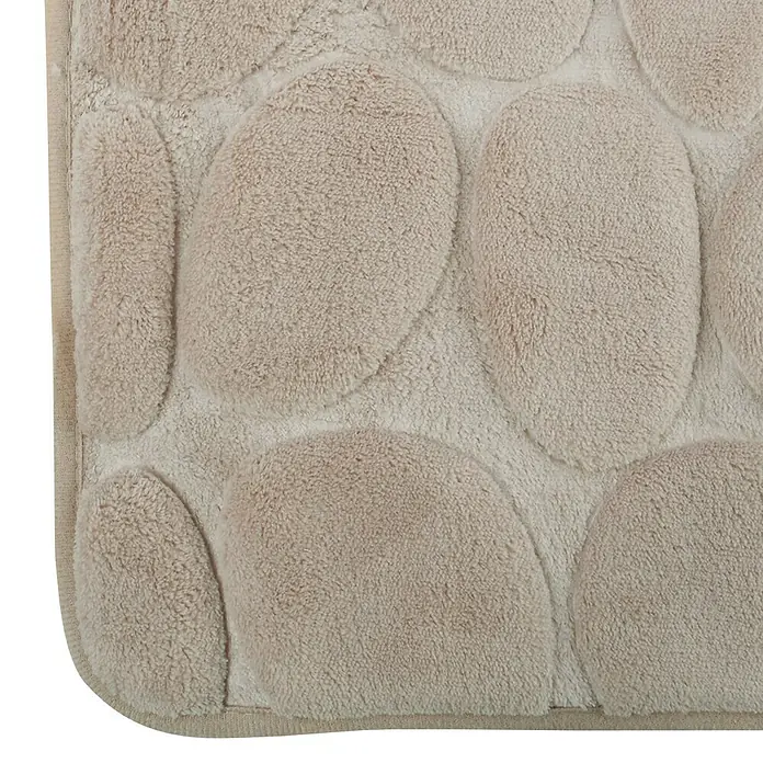 MSV Alfombra de baño Piedras - 60 x 40 cm, Poliéster, Beige - Primer plano de una alfombra de baño beige con estampado de guijarros y textura suave. Ideal para baños.