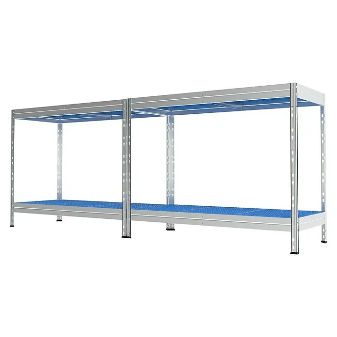 AR Shelving Metallregal Horeca - H x B x T: 180 x 110 x 50 cm, Traglast pro Boden: 175 kg, Anzahl Böden: 4 Stk., Stecken, Silber/Blau - Lagerregal mit zwei Ebenen und blauen Gitterböden. Das Regal besteht aus Aluminium und ist ideal für die Lagerung.