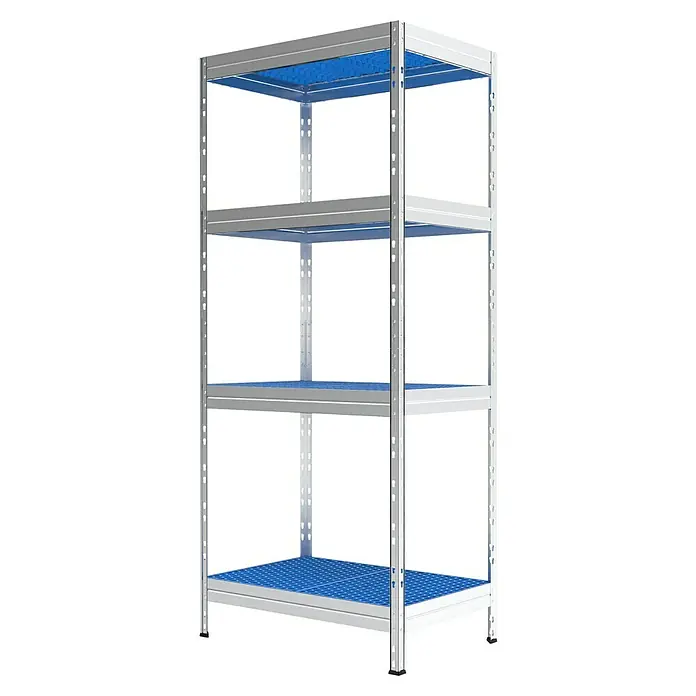 AR Shelving Metallregal Horeca - H x B x T: 180 x 75 x 50 cm, Traglast pro Boden: 175 kg, Anzahl Böden: 4 Stk., Stecken, Silber/Blau - Silbernes Regal mit vier Regalböden. Praktisches Möbelstück zur Aufbewahrung und Organisation von Gegenständen in verschiedenen Räumen.