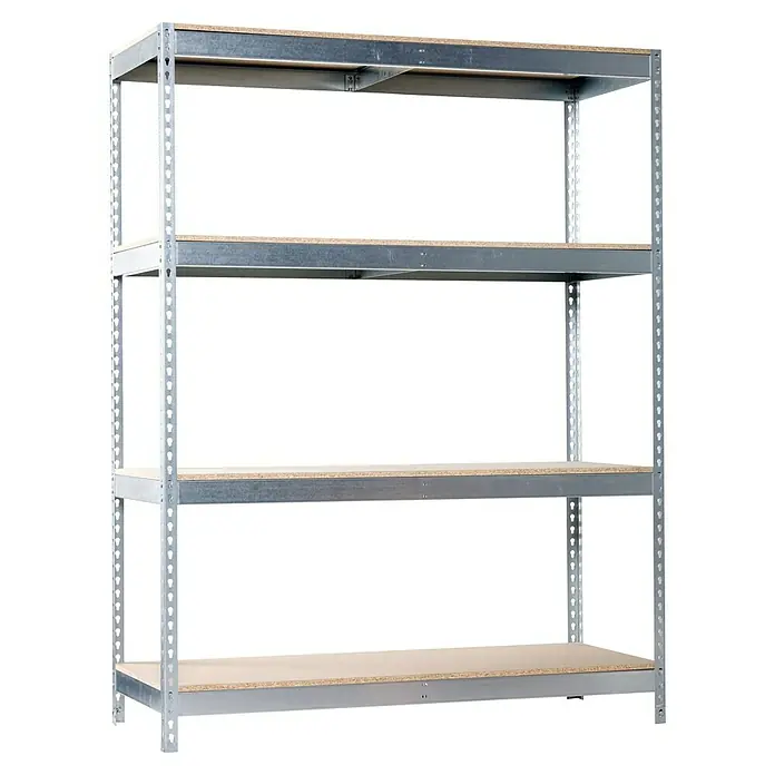 Simonrack Simonforte Schwerlastregal Simonforte Chipboard - H x B x T: 200 x 240 x 90 cm, Traglast pro Boden: 400 kg, Anzahl Böden: 4 Stk., Stecken, Silber - Metallregal mit vier Regalböden. Das Regal hat eine robuste Konstruktion und bietet viel Stauraum für verschiedene Gegenstände.