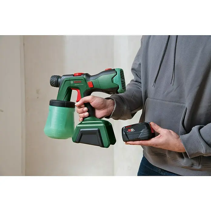 Bosch Power for All 18V Akku-Farbsprühsystem AdvancedSpray 18V-500 - 18 V, Ohne Akku, Max. Fördermenge: 500 l/h - Bosch Farbsprühsystem AdvancedSpray 18V-500 mit Akku, ideal für müheloses Auftragen von Farbe auf verschiedenen Oberflächen.