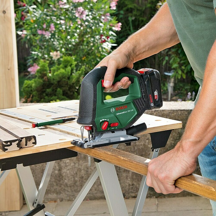 Bosch Power for All 18V Sierra de calar de batería AdvancedSaw 18V-140 (18 V, Sin batería, Número de carreras marcha en vacío: 3.000 /min) | BAUHAUS