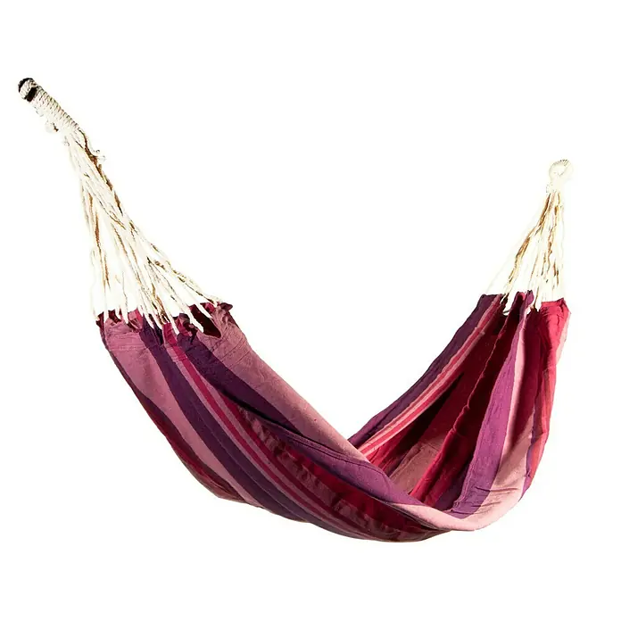 Amazonas Hängematte Tahiti Candy - Rot/Rosa/Violett, Länge: 310 cm - Hängematte aus Stoff mit Streifenmuster und geflochtenen Seilen. Ideal zum Entspannen im Garten oder auf der Terrasse.