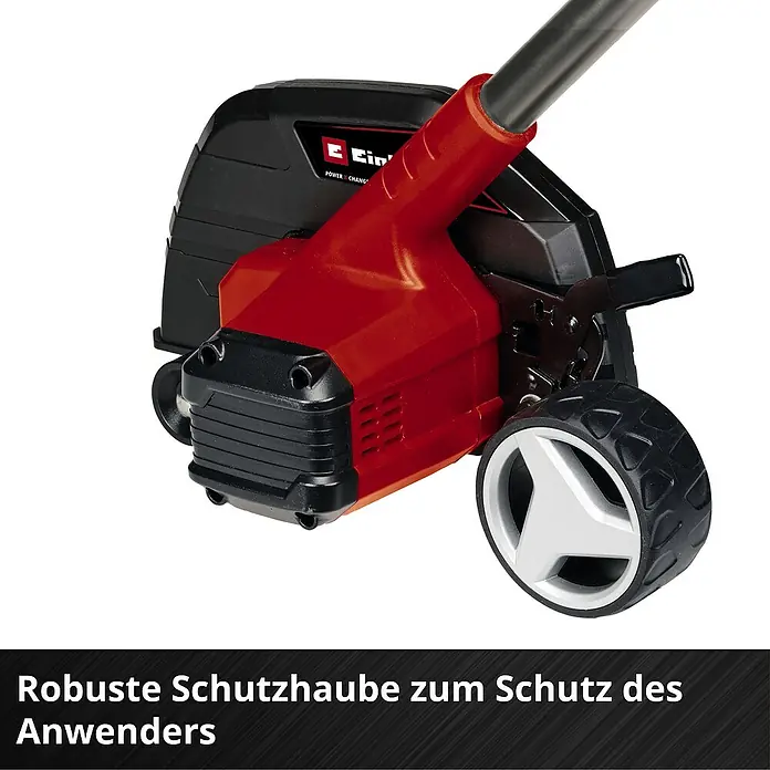 Einhell Power X-Change 18V Rasenkantenschneider GE-LE 18/190 LI - Ohne Akku, 18 V - Bild von einem Einhell Rasenlüfter Detailaufnahme mit Fokus auf die Schutzhaube für Anwendersicherheit.