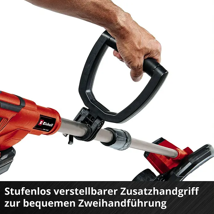 Einhell Power X-Change 18V Rasenkantenschneider GE-LE 18/190 LI - Ohne Akku, 18 V - Stufenlos verstellbarer Zusatzhandgriff für die bequeme Zweihandführung des Einhell Produkts.
