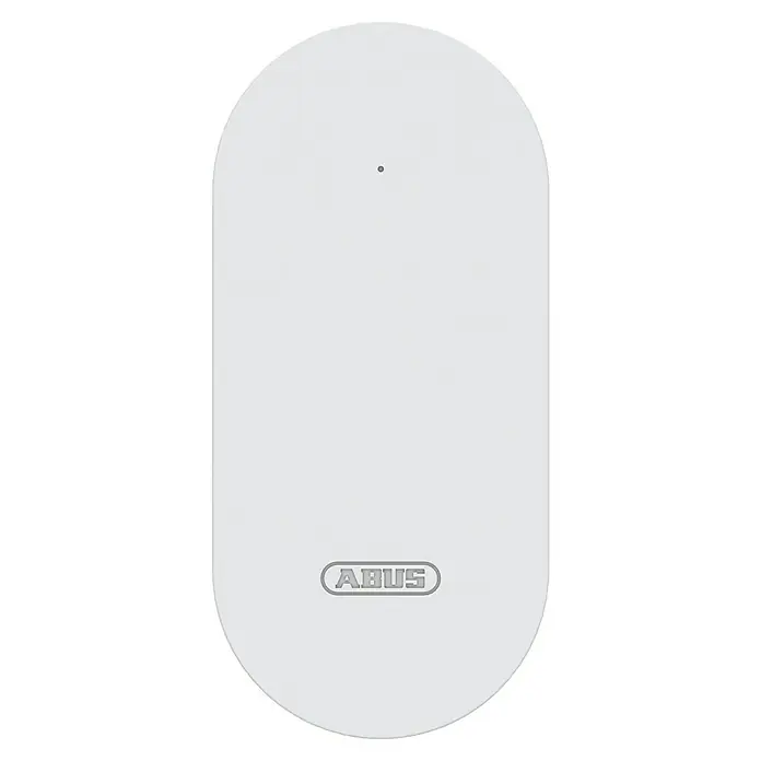 Abus Steuerzentrale BRIDGE ONE CFW3100W - Weiß, B x H: 55 x 52 mm - Nahaufnahme eines weißen ABUS-Geräts, einem schlichten, länglichen Design mit abgerundeten Kanten und dem ABUS-Logo.