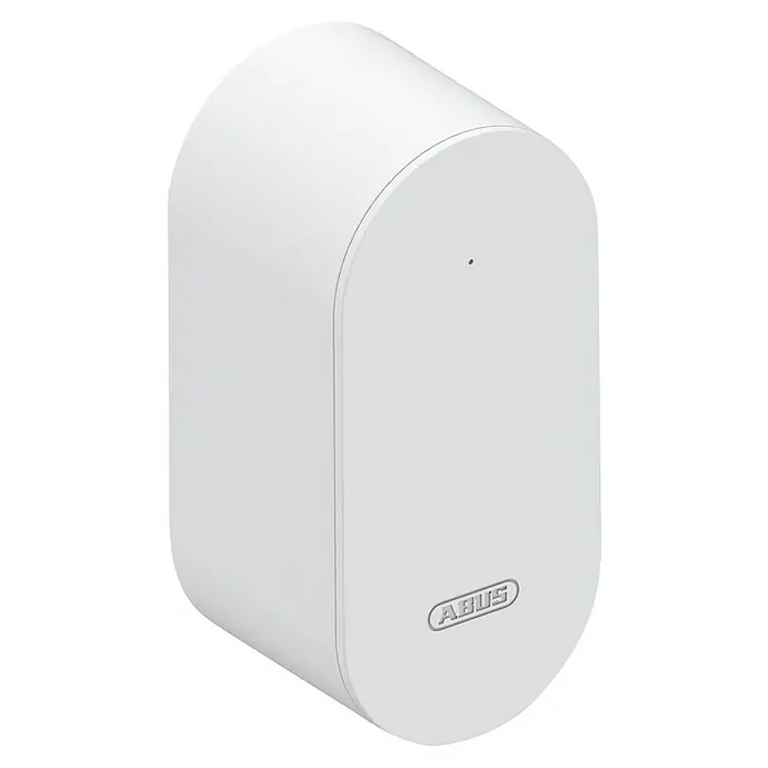 Abus Steuerzentrale BRIDGE ONE CFW3100W - Weiß, B x H: 55 x 52 mm - Nahaufnahme eines ABUS-Produkts, das ein schlichtes, modernes Design mit einer glatten, weißen Oberfläche zeigt.