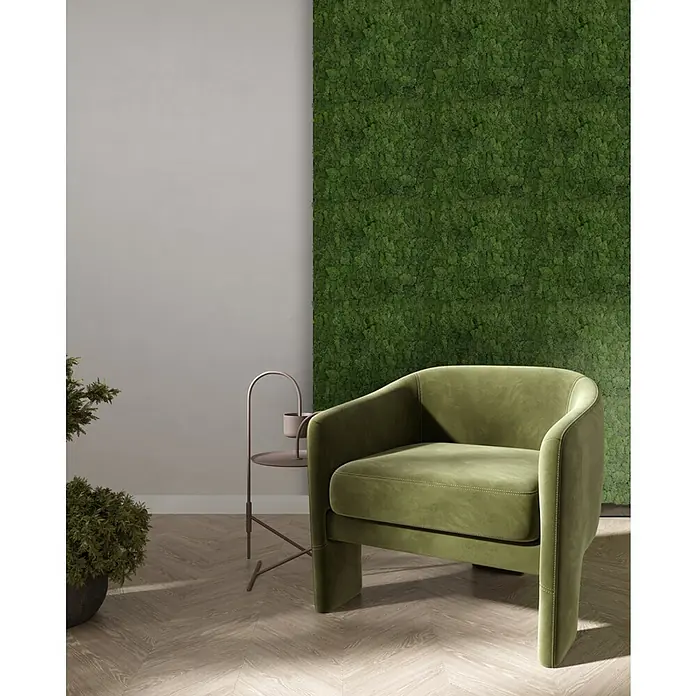 Jangal Wandpaneel Modular Wall Moos - Dark Green, 520 x 520 x 30 mm - Elegantes grünes Samtsessel-Design für stilvolle Wohnräume. Die moderne Formgebung und der hochwertige Bezug machen diesen Sessel zum Blickfang.