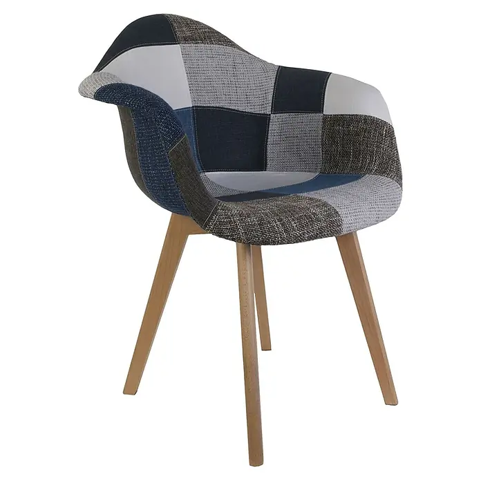 Home Deco Factory Silla butaca Patchwork - Azul/Gris, 2 pzs. - El sillón patchwork combina estilo y confort. Su diseño colorido con patas de madera lo convierte en un atractivo en cualquier habitación.