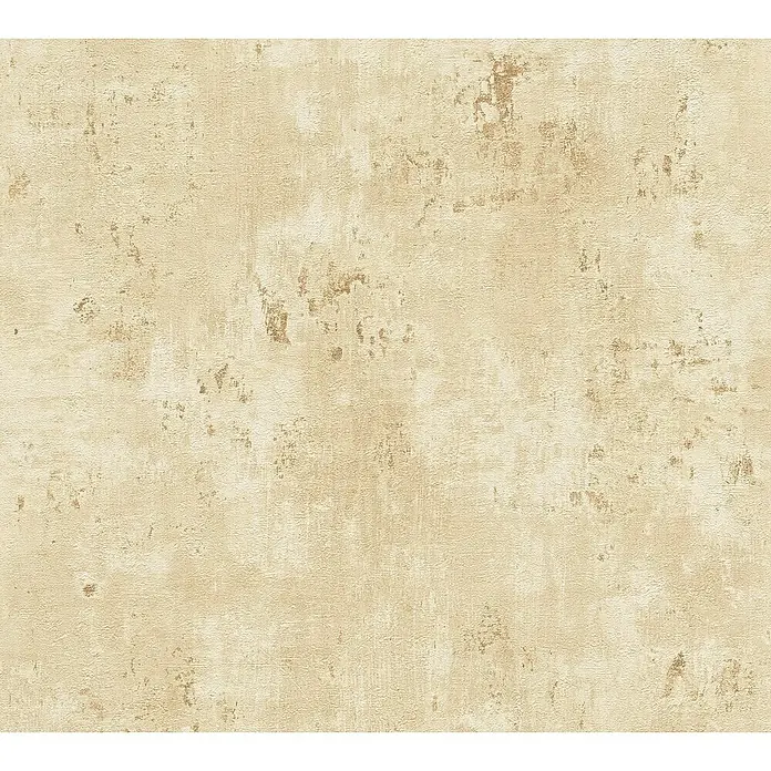 A.S. Création Stories of Life Vliestapete Patina - Beige-Gold, Betonoptik, 10,05 x 0,53 m - Detailaufnahme einer beigen Wand mit verblichener Textur und subtilen Farbunterschieden, ideal als Hintergrund für Produktpräsentationen.