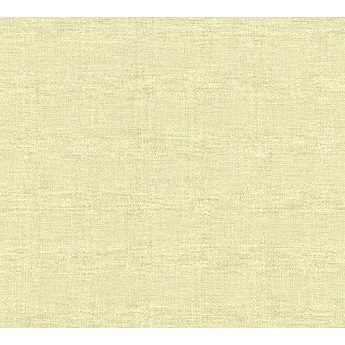 A.S. Création Stories of Life Vliestapete - Gelb-Grün, Uni, 10,05 x 0,53 m - Elegante Textiltapete in einem sanften Gelbton mit feiner Webstruktur, die eine warme und einladende Atmosphäre schafft.