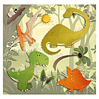 Ukrasna naljepnica Dinosauri (Životinje, Zeleno-narančaste boje, 30 x 30 cm)