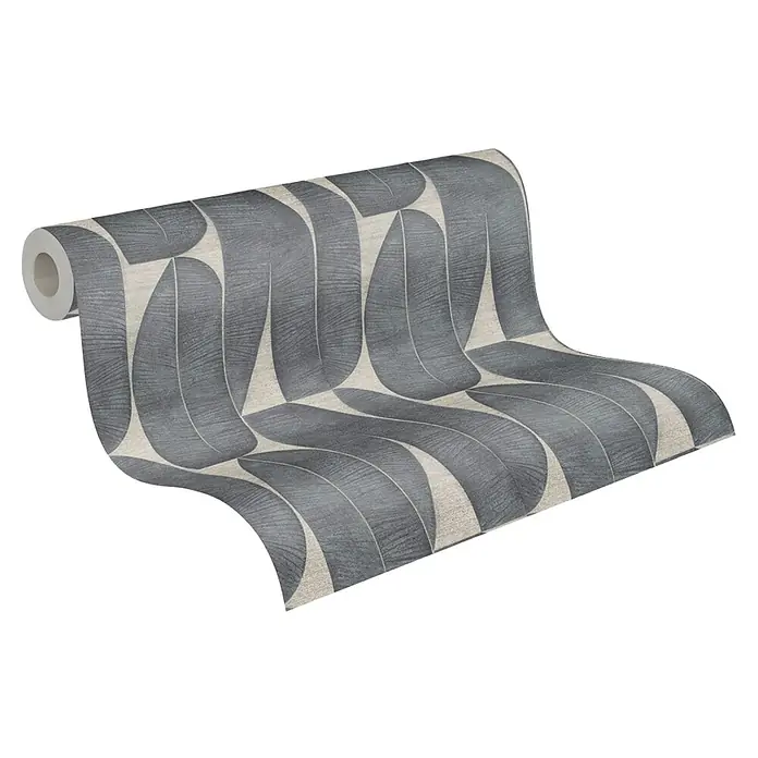 A.S. Création Stories of Life Vliestapete - Beige-Schwarz, Floral, 10,05 x 0,53 m - Rolle grauer Tapete mit stilisiertem Blattmuster.  Einzigartiges Design mit eleganten grauen Blättern auf hellem Hintergrund für moderne Innenräume.