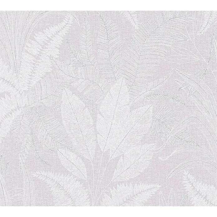 A.S. Création Stories of Life Vliestapete Dschungel - Violett-Weiß-Grau, Floral, 10,05 x 0,53 m - Strukturierte Tapete mit filigranem, weißem Farnmuster, ideal für eine ruhige und elegante Raumgestaltung.