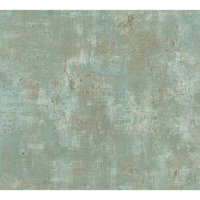 A.S. Création Stories of Life Vliestapete Patina - Salbeigrün-Blau-Gold, Betonoptik, 10,05 x 0,53 m - Abstraktes, mehrfarbiges Wandtapetenmuster in Blau-, Grau- und Beigetönen mit strukturierten, verwitterten Effekten für einen einzigartigen Look.