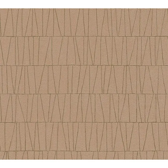 A.S. Création Jade 2 Vliestapete - Altrosa-Gold, Grafisch, 10,05 x 0,53 m - Ein detailliertes Bild von einer beigen Wandtapete mit einem abstrakten, geradlinigen Muster, das eine interessante Textur und Tiefe erzeugt.