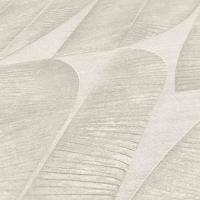 A.S. Création Stories of Life Vliestapete - Grau-Beige, Floral, 10,05 x 0,53 m - Nahaufnahme einer grauen Tapete mit einem abstrakten weißen Muster. Die Textur und das Design der Tapete sind gut erkennbar.