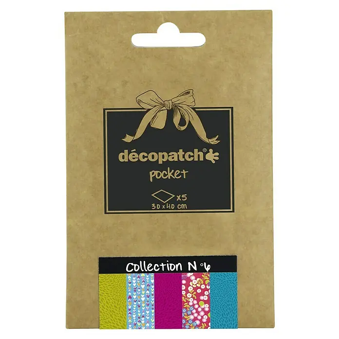 Décopatch Papel decorativo Pocket N6 - 40 x 30 cm, Papel - Paquete de bolsillo Deco-Patch con 5 hojas estampadas (30x40 cm) para manualidades y proyectos creativos. Diseños versátiles para decoupage.