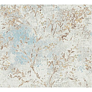 AS Creation Stories of Life Vliestapete Zweig (Blau-Beige-Gold, Floral, 10,05 x 0,53 m)