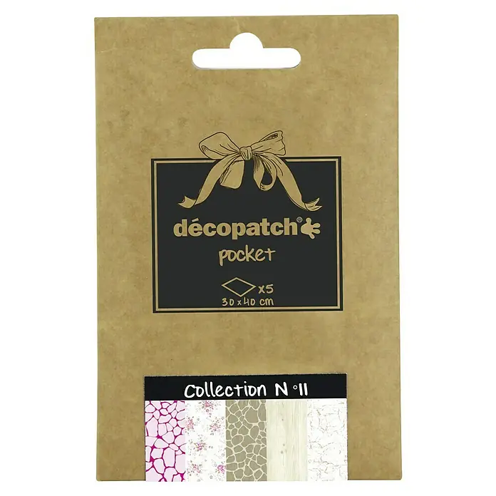 Décopatch Papel decorativo Pocket N11 - 40 x 30 cm, Papel - Imagen del producto de un set Décopatch Pocket "Collection N°11", con cinco hojas de 30x40 cm con varios diseños.