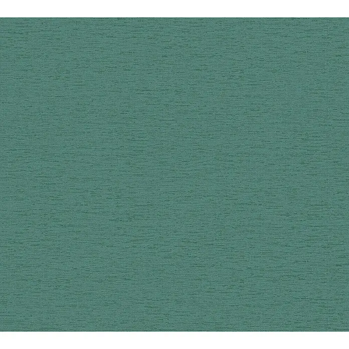 A.S. Création Famous Garden Vliestapete - Petrol-Grün, Uni, 10,05 x 0,53 m - Nahaufnahme eines strukturierten, türkisfarbenen Stoffes mit feinen horizontalen Linien, ideal für Polster und Heimtextilien.