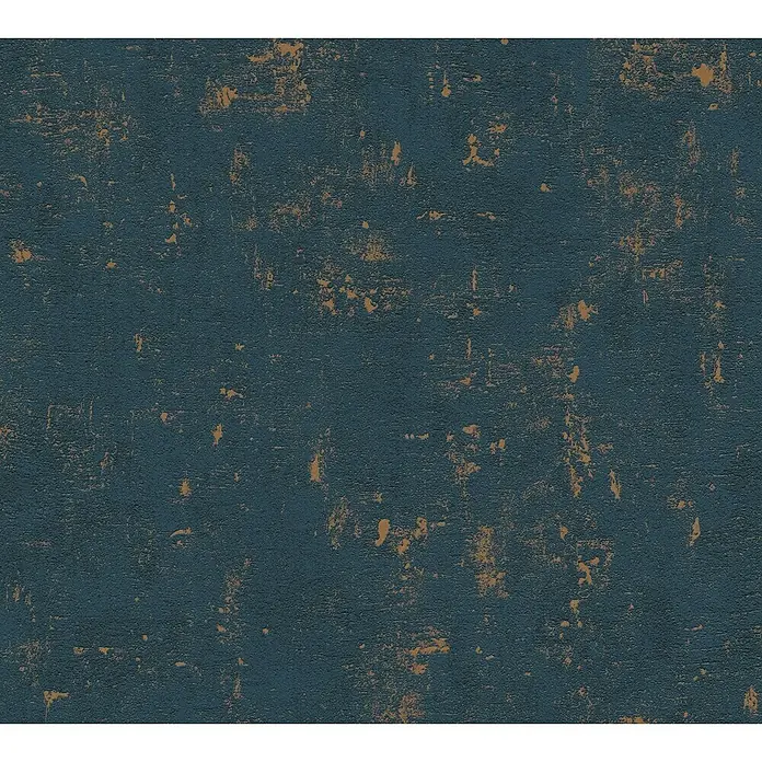 A.S. Création Jade 2 Vliestapete - Dunkelblau-Gold, Uni, 10,05 x 0,53 m - Abstraktes Bild mit einer dunklen blauen Oberfläche und unregelmäßigen, goldenen Akzenten, die eine strukturierte Textur erzeugen.