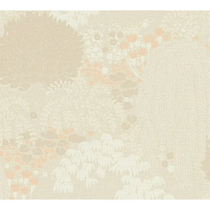 A.S. Création Famous Garden Vliestapete - Beige-Creme-Rosa, Floral, 10,05 x 0,53 m - Dezenter, eleganter Stoff mit floralem Muster in Beige, ideal für stilvolle Innenraumgestaltung und Möbelbezüge.
