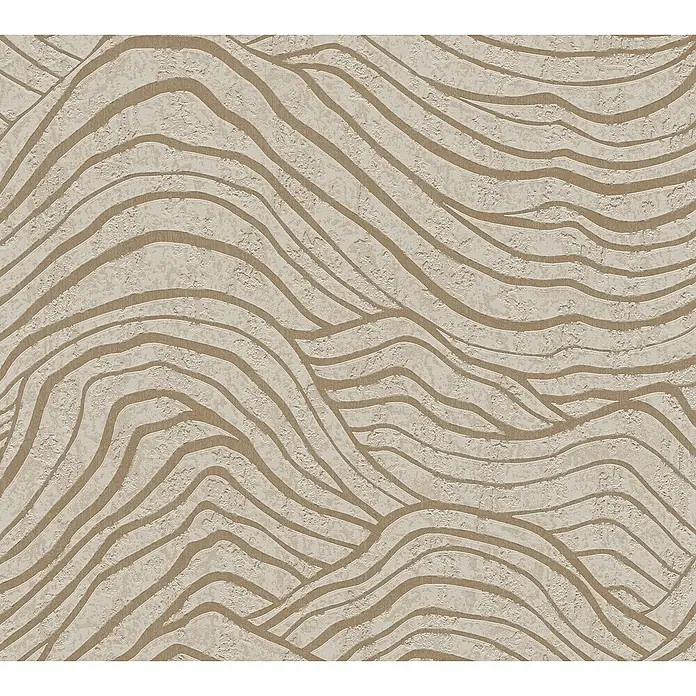 A.S. Création Jade 2 Vliestapete - Beige-Gold-Grau, 3D-Optik, 10,05 x 0,53 m - Beige Tapete mit wellenförmigen Linien, die eine subtile Textur und ein elegantes, natürliches Design schaffen.\n