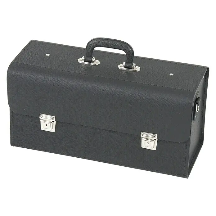 Hepco & Becker Werkzeugtasche Favorit 7199 - Innenmaß: B x T x H: 430 x 170 x 210 mm, Leder - Schwarze Werkzeugtasche aus Leder mit silbernen Schnallen und Griff für den einfachen Transport von Werkzeugen und Zubehör.