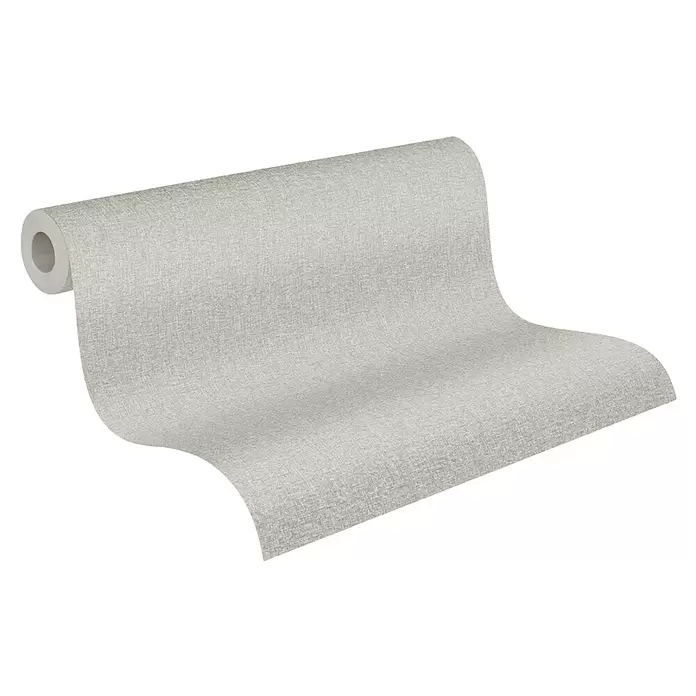 A.S. Création Famous Garden Vliestapete - Grau, Uni, 10,05 x 0,53 m - Partiell abgerollte helle strukturierte Tapetenrolle.