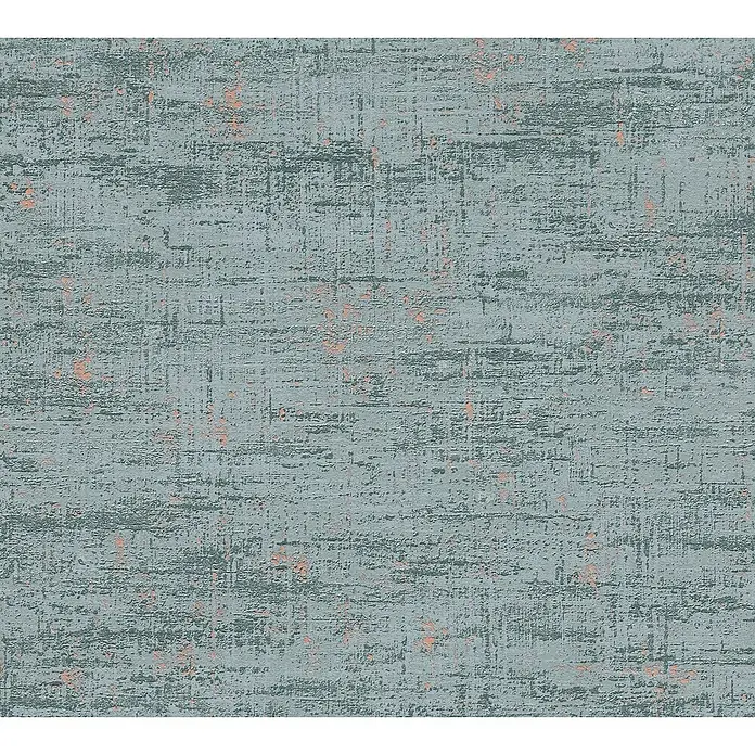 A.S. Création Stories of Life Vliestapete - Petrolgrün-Kupfer, Uni, 10,05 x 0,53 m - Abstraktes Wandtapetenmuster in bläulichen Farbtönen mit dezenten orangefarbenen Akzenten für eine moderne Raumgestaltung.